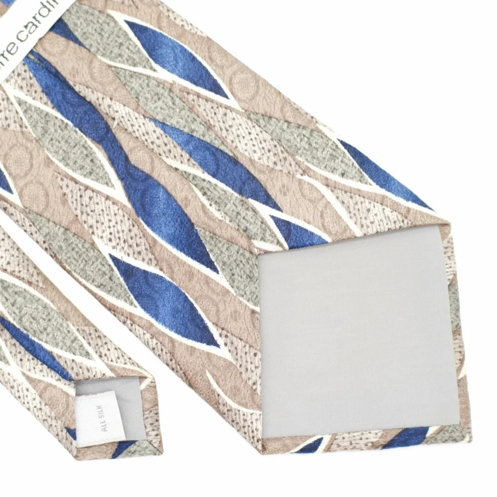 Pierre Cardin Tan Blue Green Abstract Print Wide Silk Tie‎